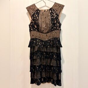 BCBG Max Azria Black and Nude Lace Tiered Dress